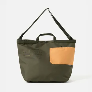 UNIVERSAL WORKS Recycled Tech Canvas Large Tote Bag in Olive