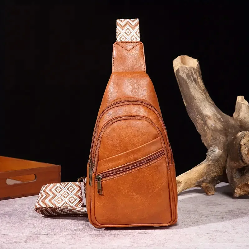 VintageVibe Multi-Pocket PU Leather Sling Bag