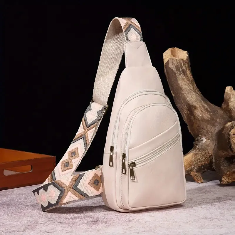 VintageVibe Multi-Pocket PU Leather Sling Bag