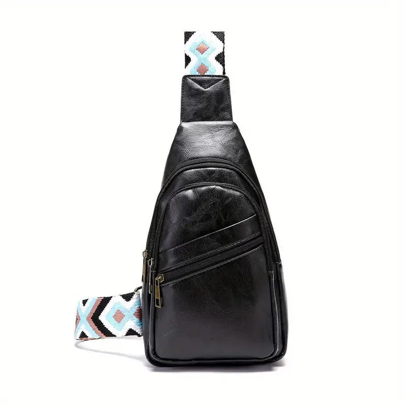 VintageVibe Multi-Pocket PU Leather Sling Bag