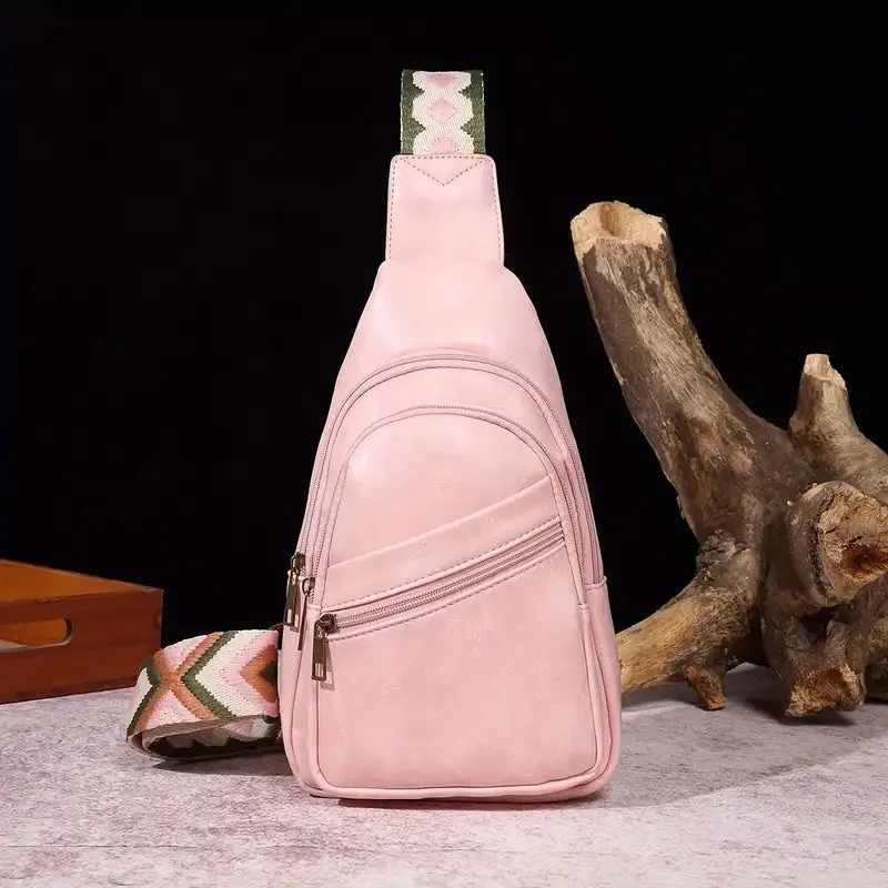 VintageVibe Multi-Pocket PU Leather Sling Bag