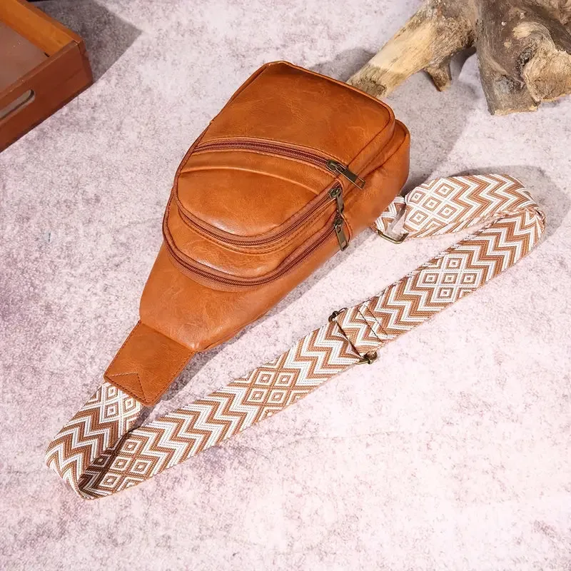 VintageVibe Multi-Pocket PU Leather Sling Bag