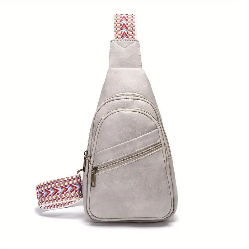 VintageVibe Multi-Pocket PU Leather Sling Bag