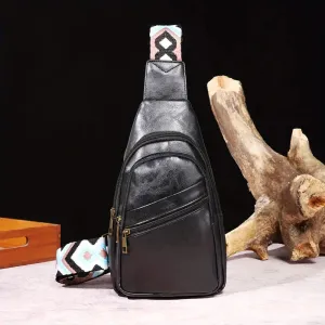 VintageVibe Multi-Pocket PU Leather Sling Bag