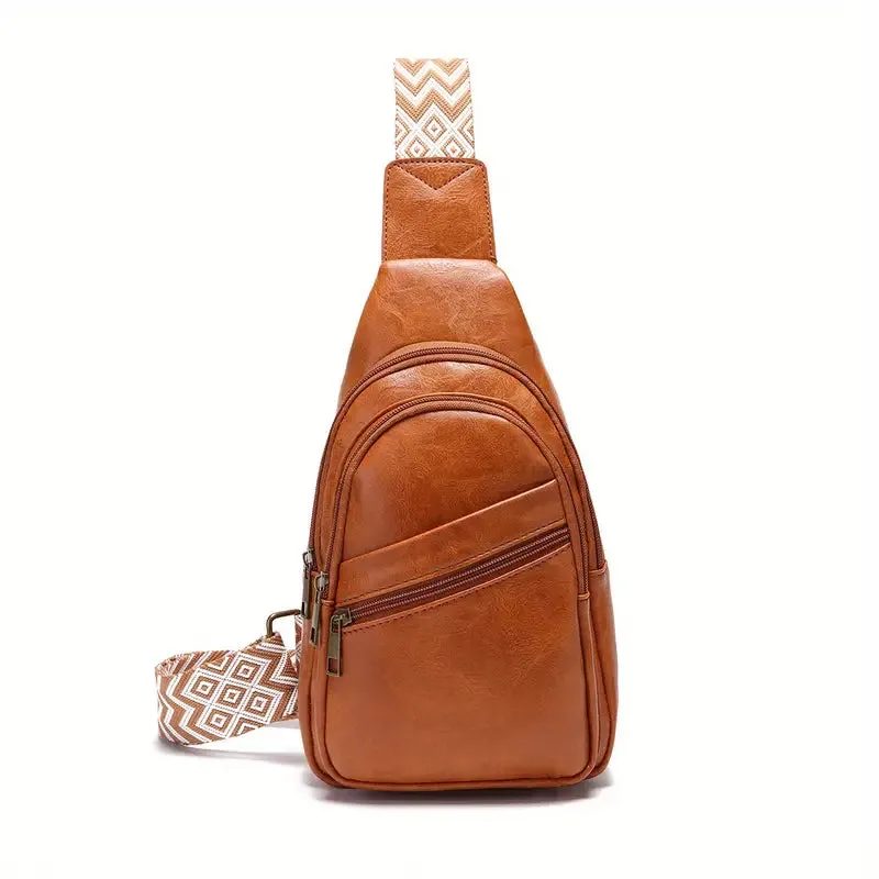 VintageVibe Multi-Pocket PU Leather Sling Bag