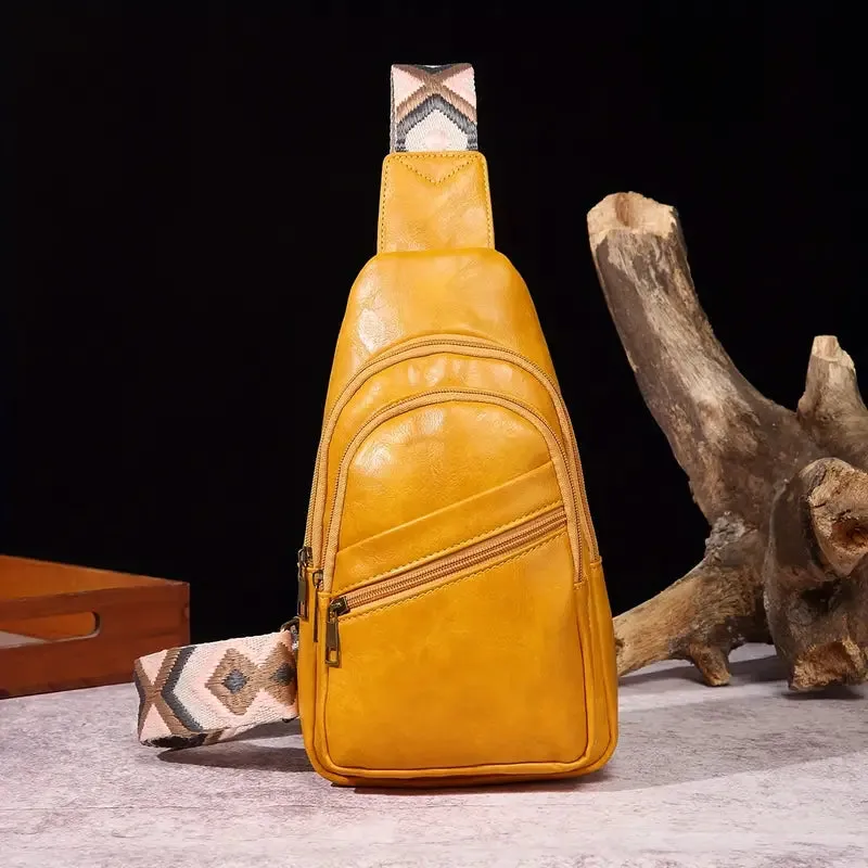 VintageVibe Multi-Pocket PU Leather Sling Bag