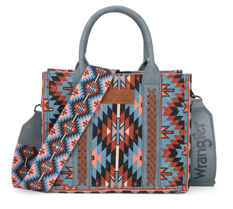 WG2213-8120S  Wrangler Southwest Art Print Tote Blue