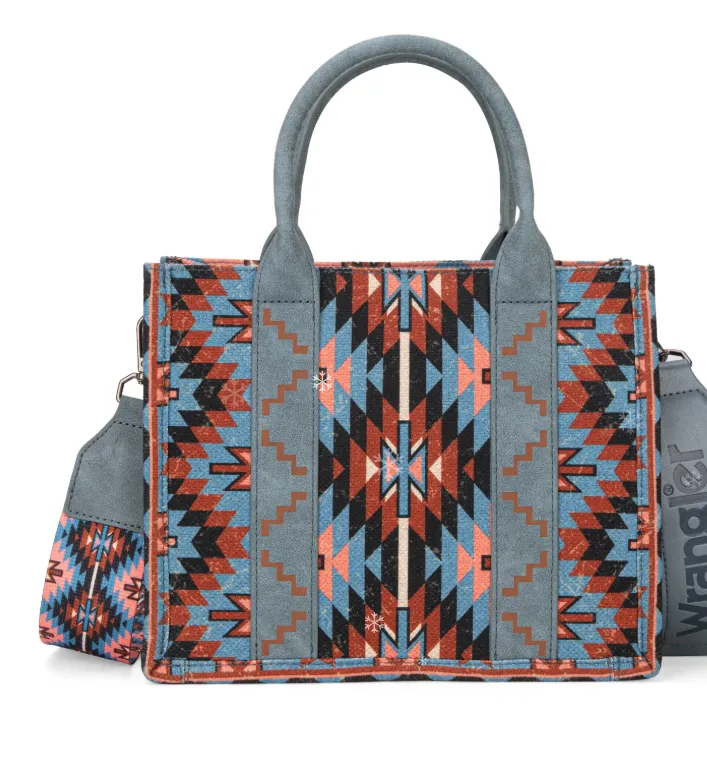 WG2213-8120S  Wrangler Southwest Art Print Tote Blue