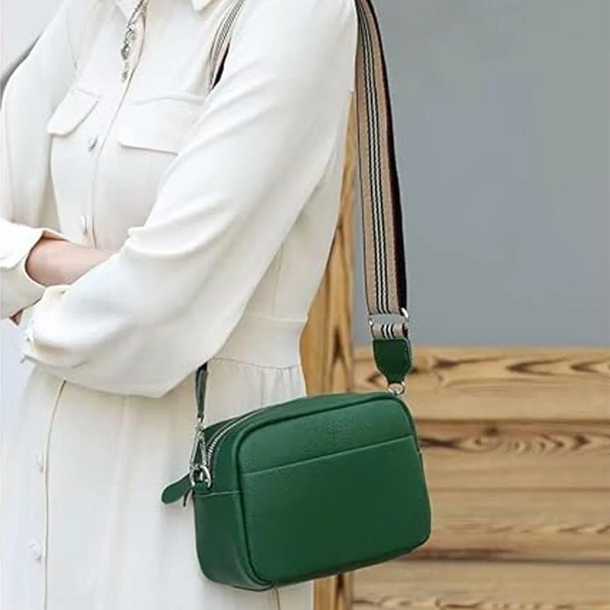 Wide Shoulder Strap Crossbody Fashion Handbag Small Green Square Bag for Women
