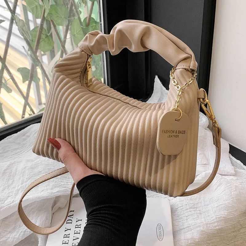 Women's Fashion Crossbody PU Leather Pleated Cloud Small Casual Tote Bags - Elegant