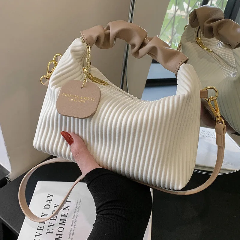 Women's Fashion Crossbody PU Leather Pleated Cloud Small Casual Tote Bags - Elegant