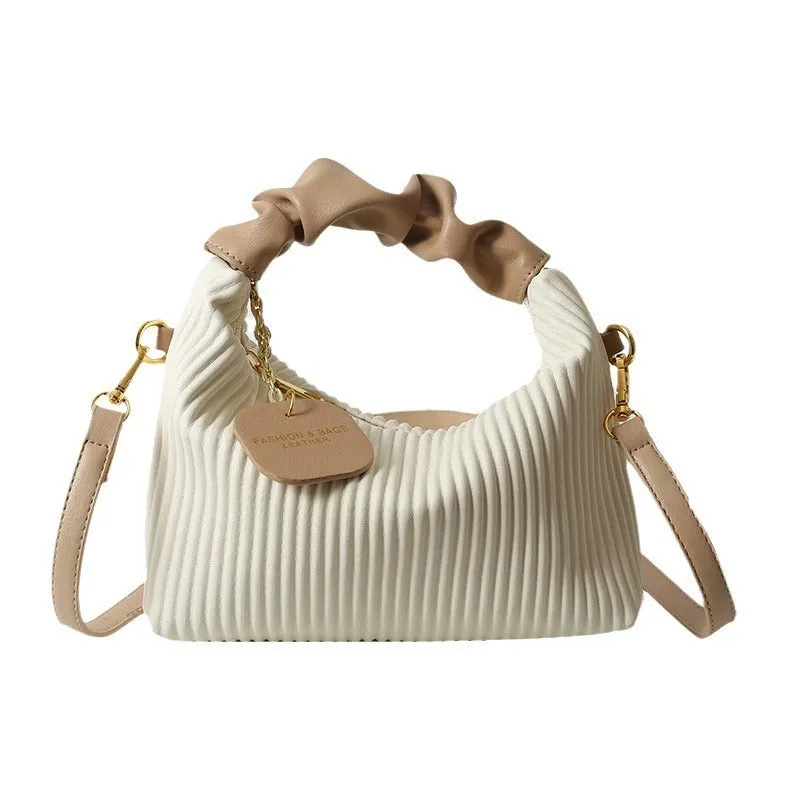 Women's Fashion Crossbody PU Leather Pleated Cloud Small Casual Tote Bags - Elegant