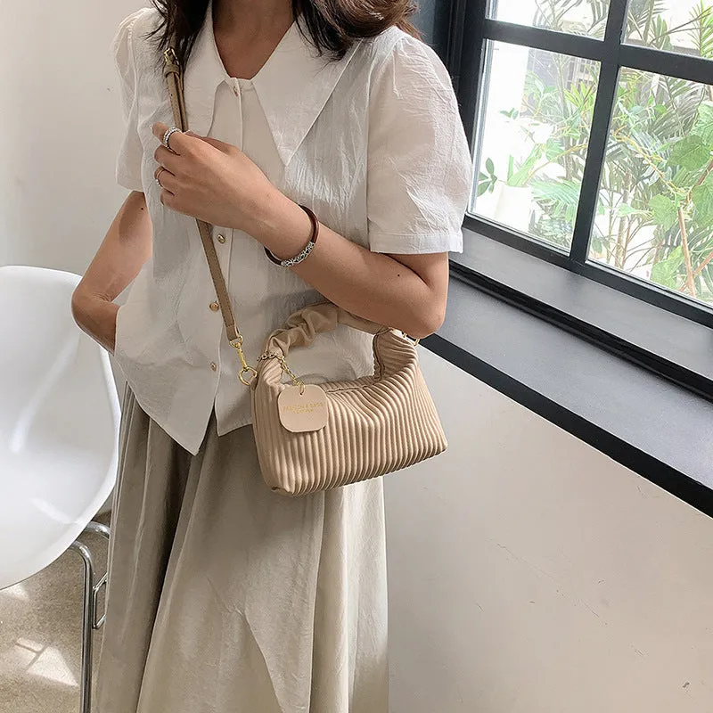Women's Fashion Crossbody PU Leather Pleated Cloud Small Casual Tote Bags - Elegant