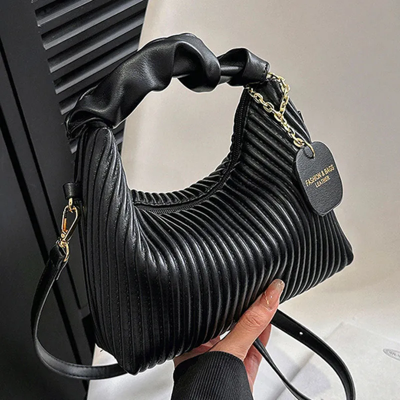 Women's Fashion Crossbody PU Leather Pleated Cloud Small Casual Tote Bags - Elegant