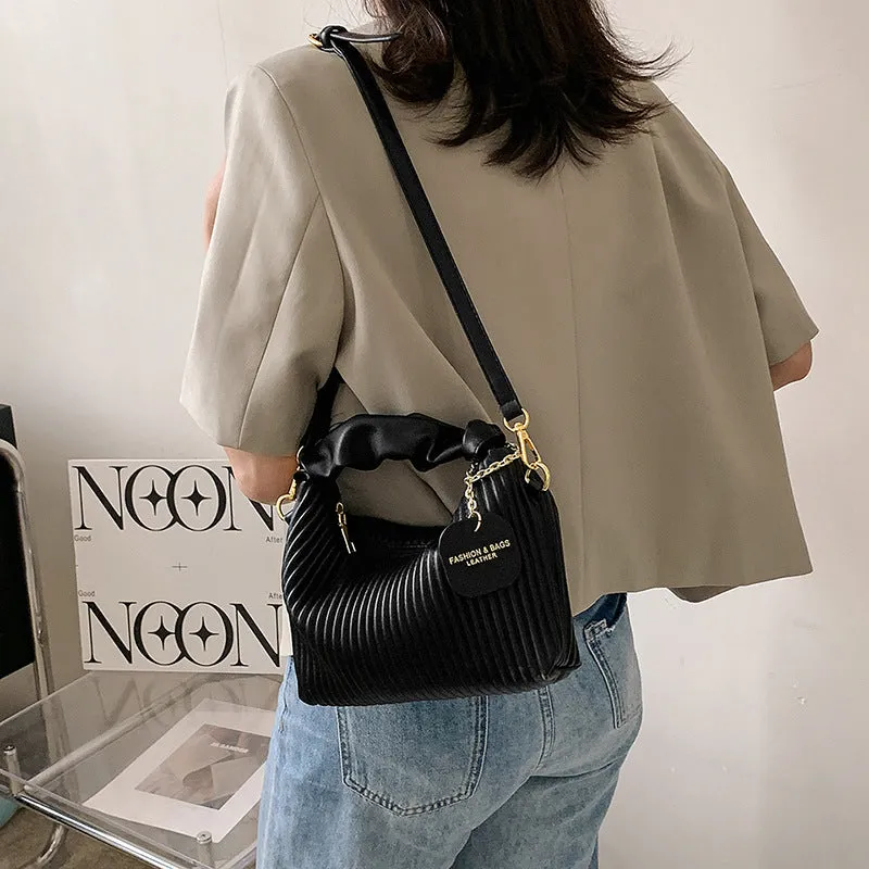 Women's Fashion Crossbody PU Leather Pleated Cloud Small Casual Tote Bags - Elegant
