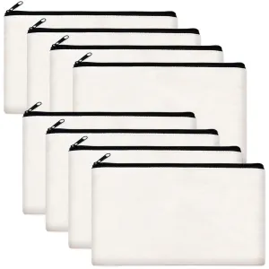 ZeeDix 8 Packs 8.3 x 5 inches Blank DIY Craft Bag Canvas - White Canvas Zipper Pouch Bags Multipurpose Cosmetic Bag Canvas Makeup Pouch with Zipper, Travel Toiletry Bag for Storage