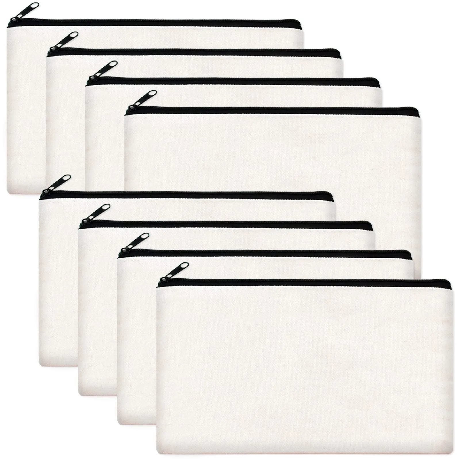 ZeeDix 8 Packs 8.3 x 5 inches Blank DIY Craft Bag Canvas - White Canvas Zipper Pouch Bags Multipurpose Cosmetic Bag Canvas Makeup Pouch with Zipper, Travel Toiletry Bag for Storage